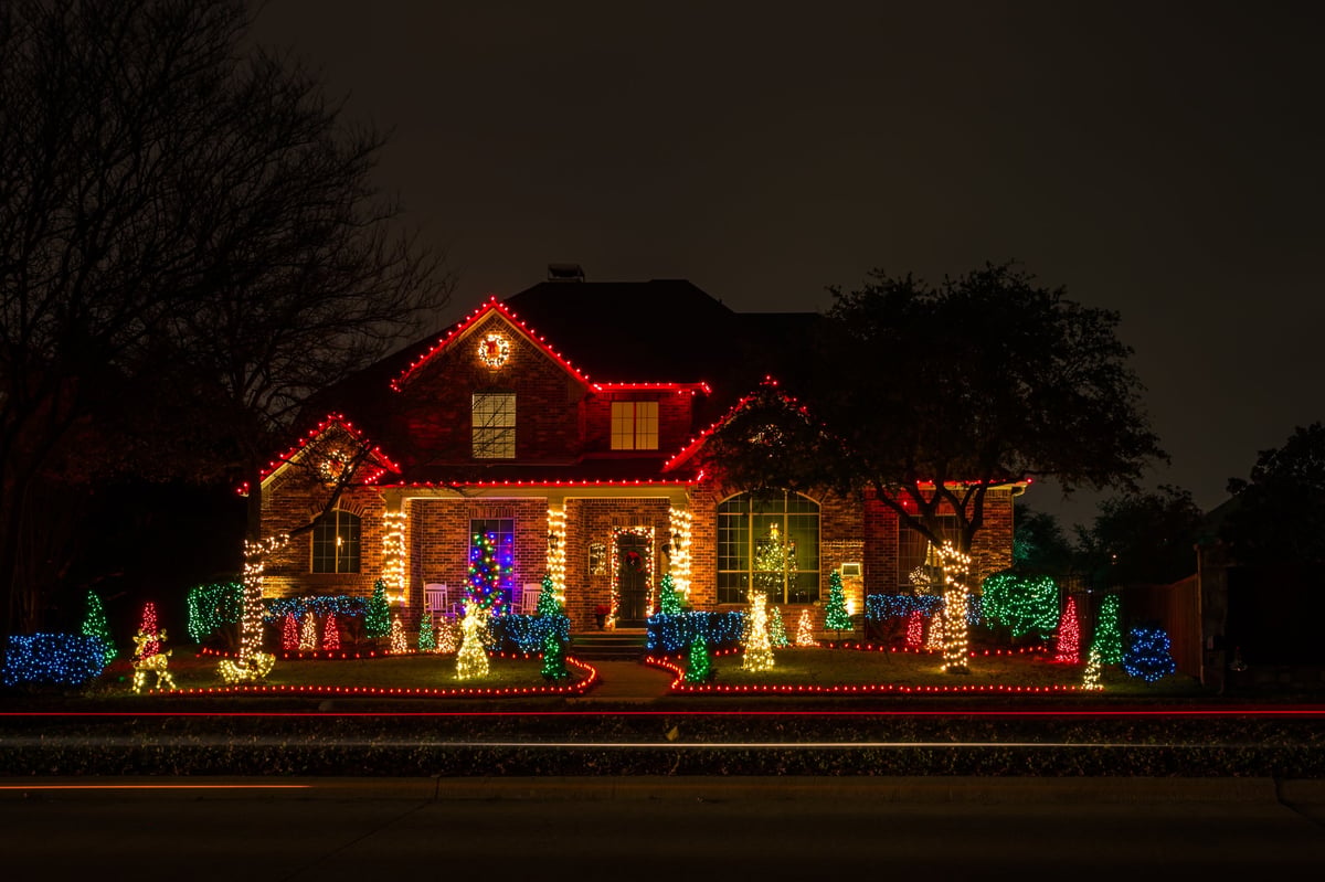 Allen, Texas, USA - December 16th, 2021: Private residence house decorated and illuminated for Christmas
